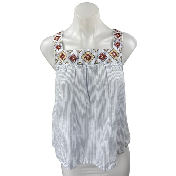 Madewell Embroidered Island Striped Blue Sleeveless Boho Cami Tank Top Size XXS - Picture 1 of 4